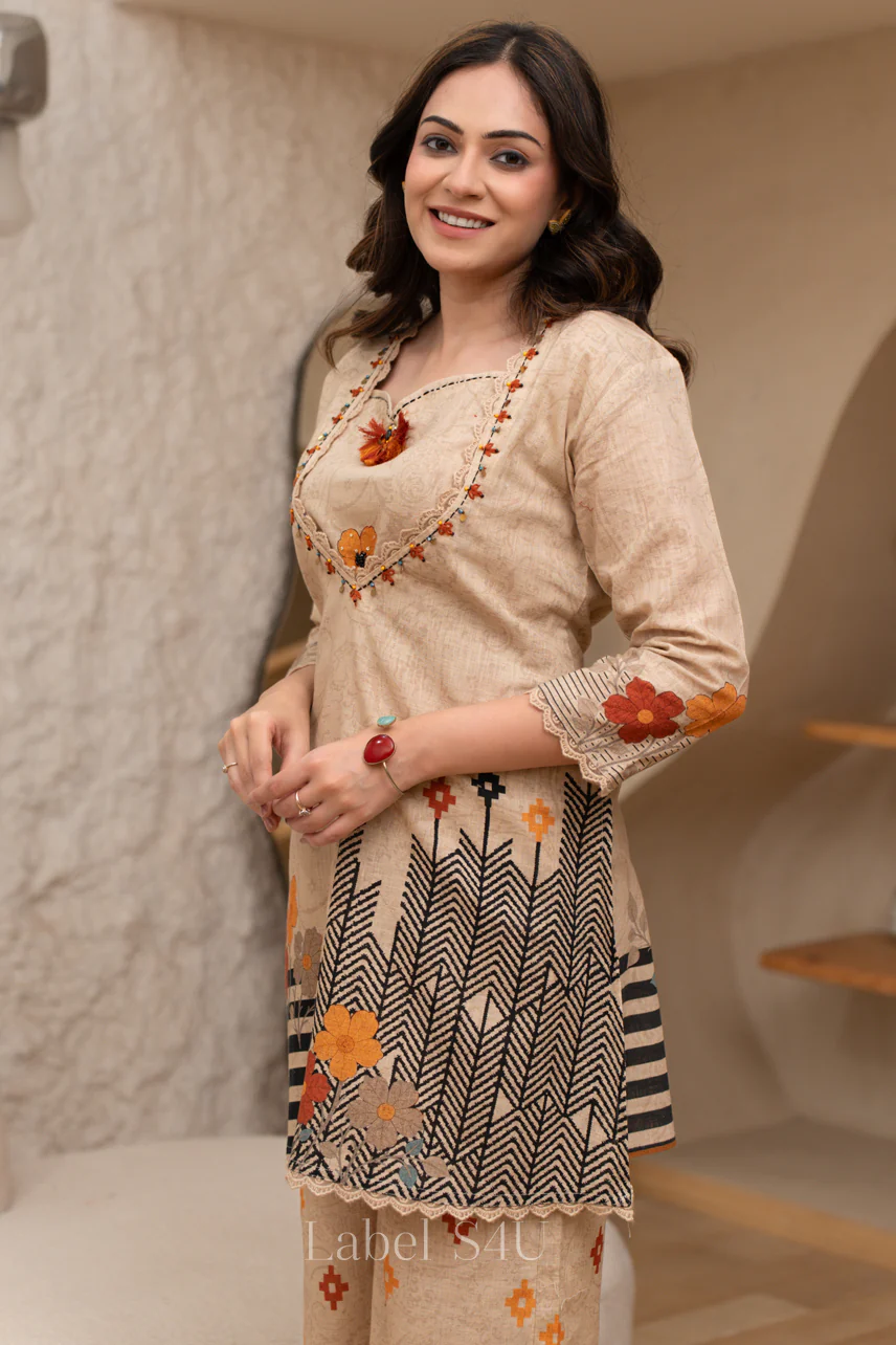 Rust Beige Flora Linen Co-ord Set - Image 4