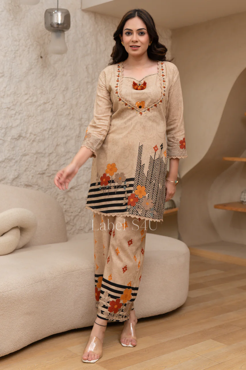 Rust Beige Flora Linen Co-ord Set - Image 5