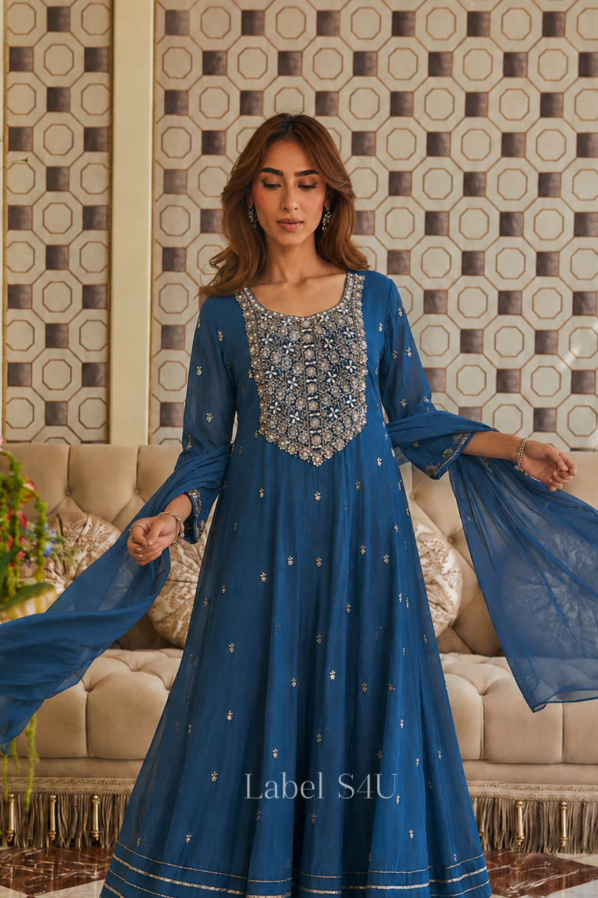 Sapphire Blue Handwork -Anarkali set - Image 3