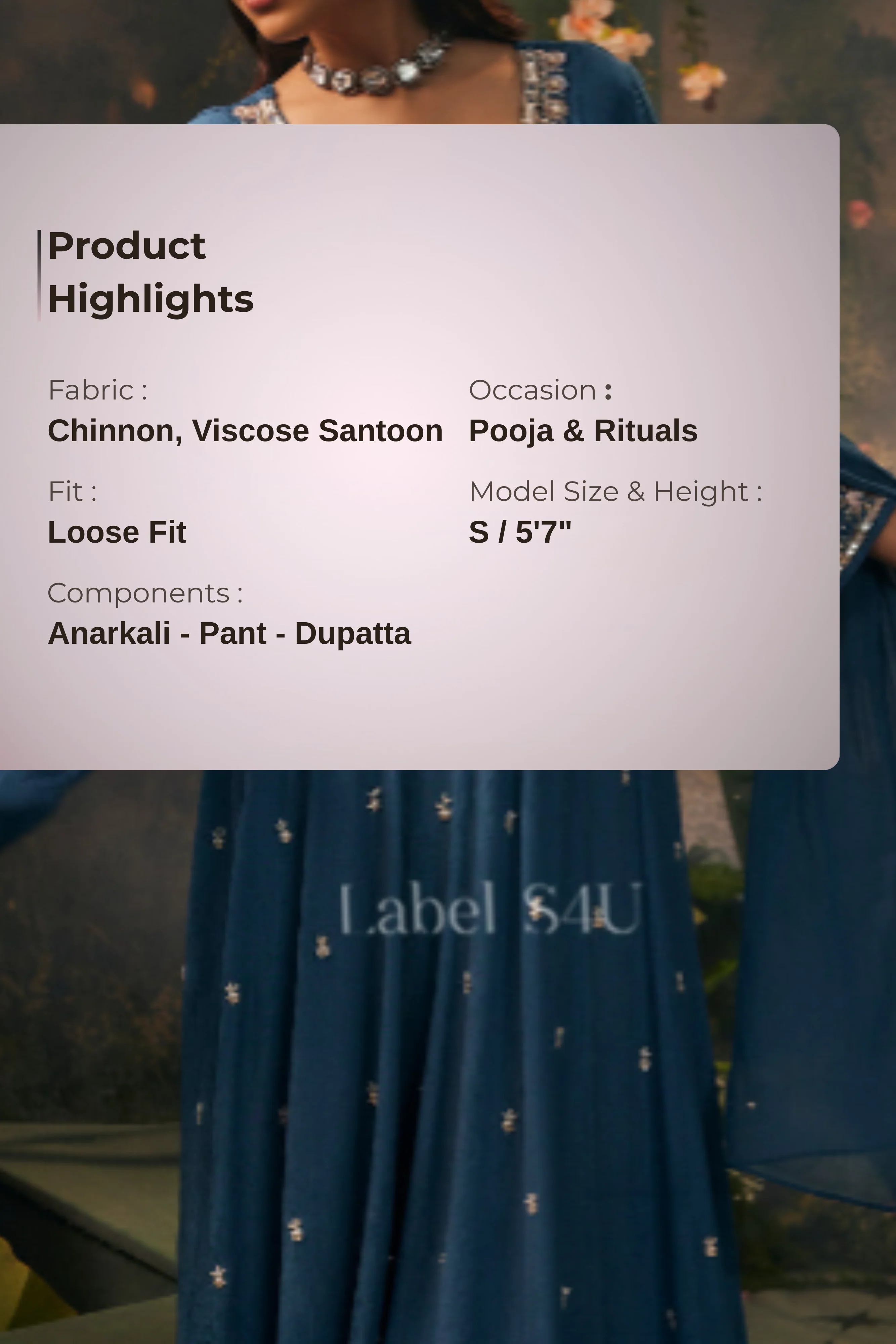 Sapphire Blue Handwork -Anarkali set - Image 4