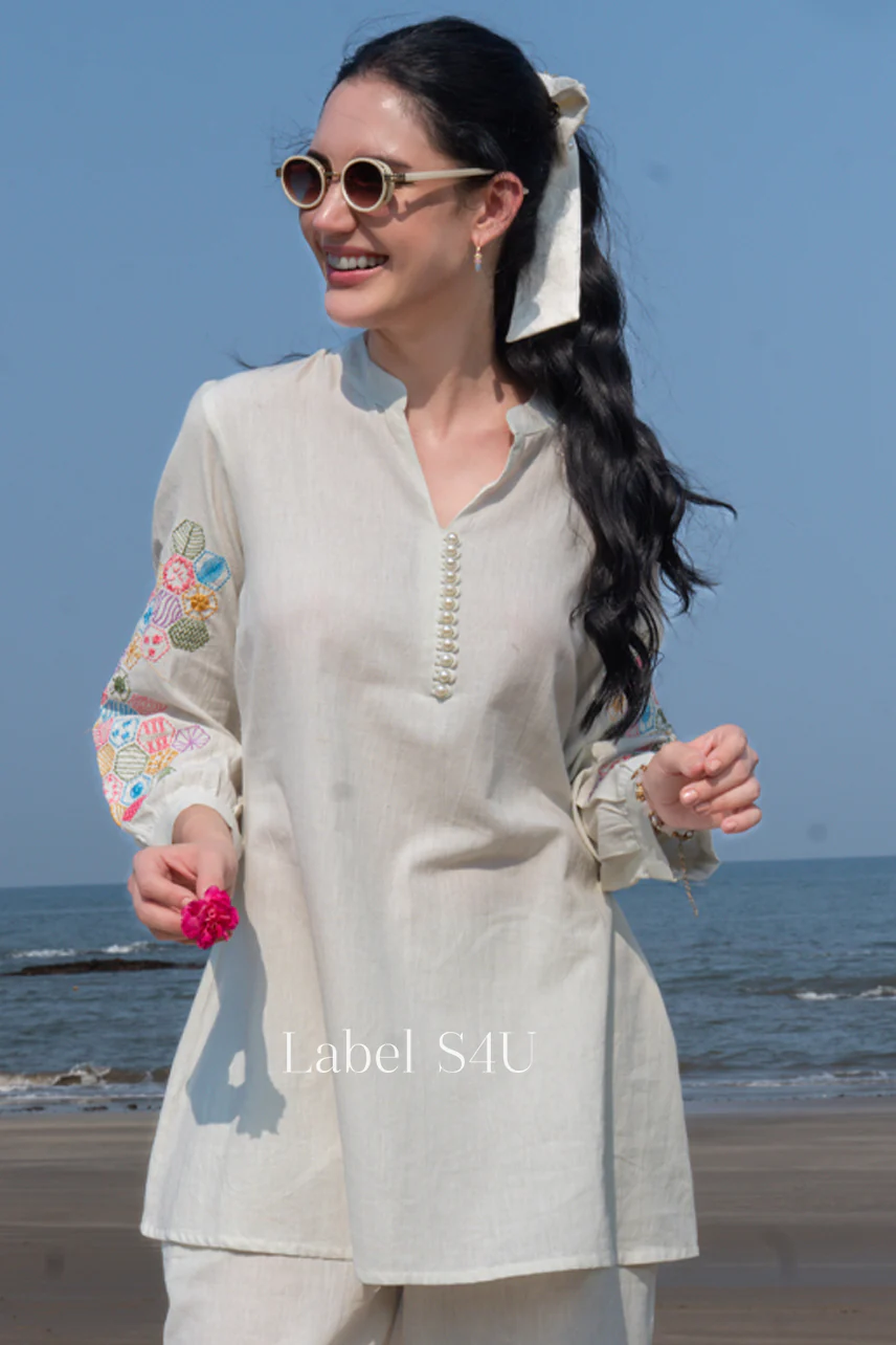 Seaside Bloom Embroidered Cotton Co-ord Set - Image 2