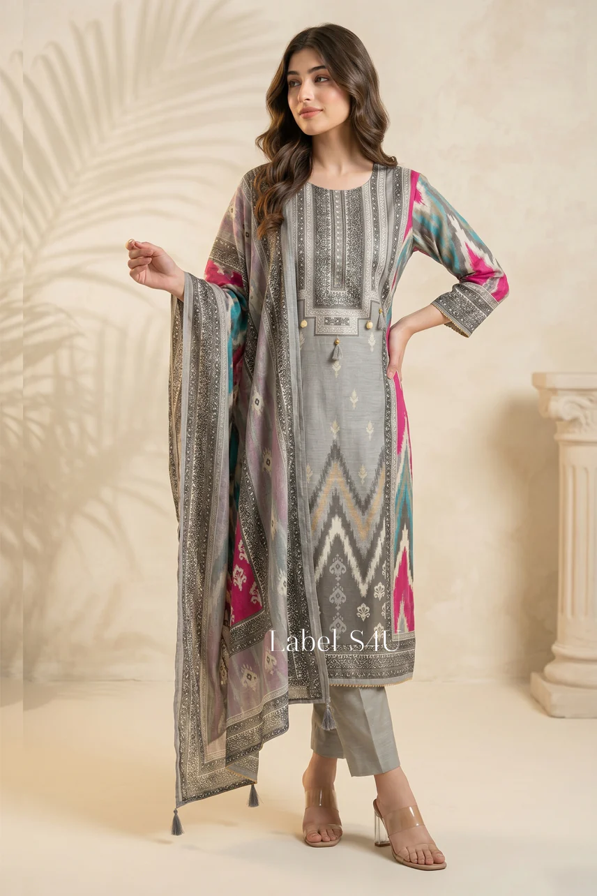 Silver Citylight Printed Suit Set - Image 4