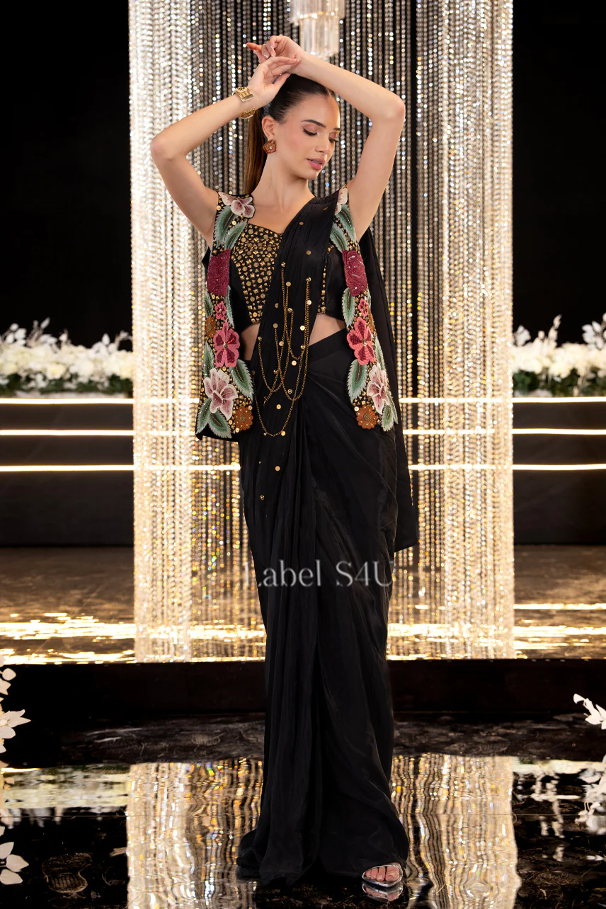 The Power Black-Saree Jacket Set - Image 3