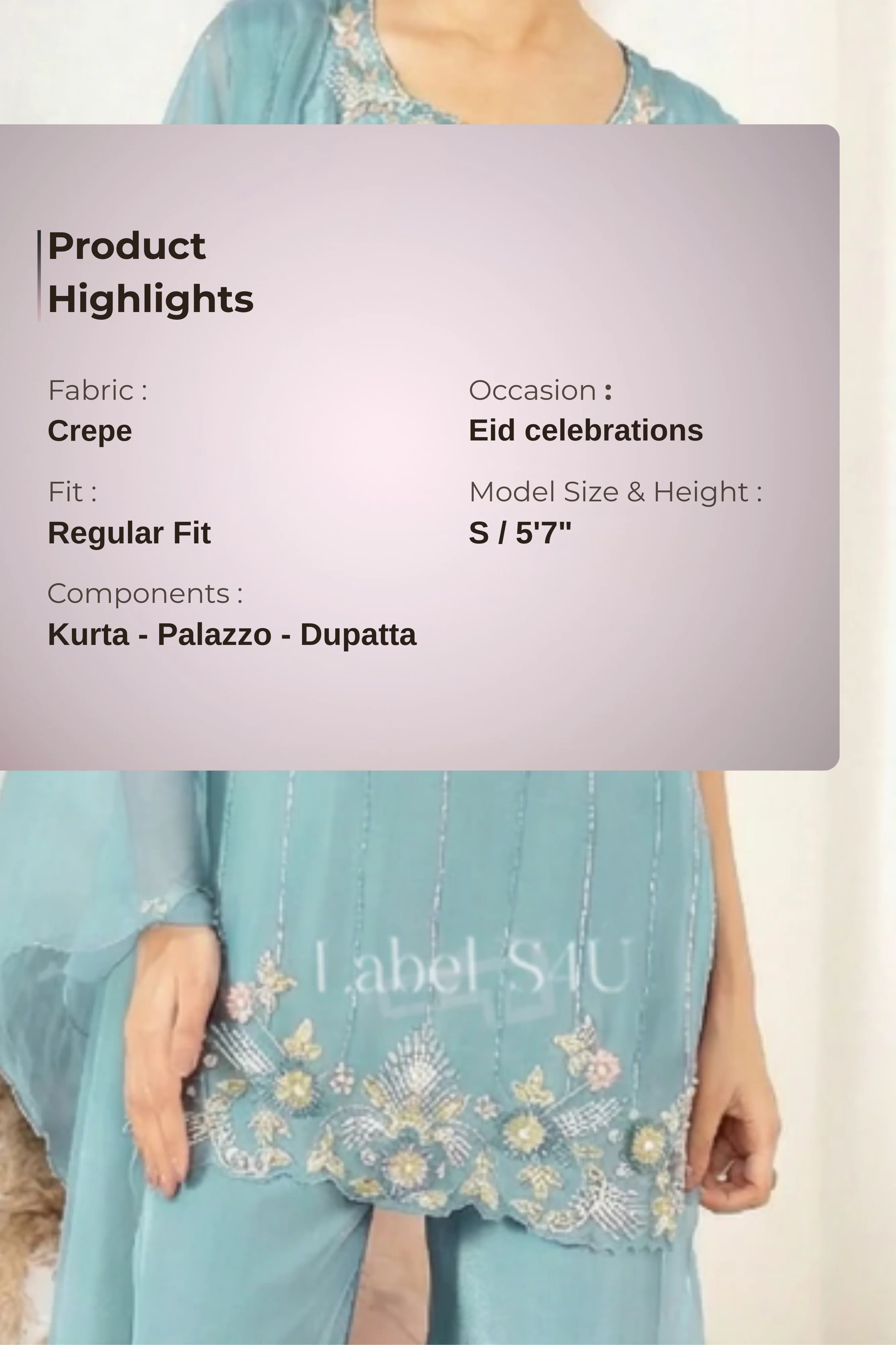Sky Blue Handwork-Palazzo Set - Image 3