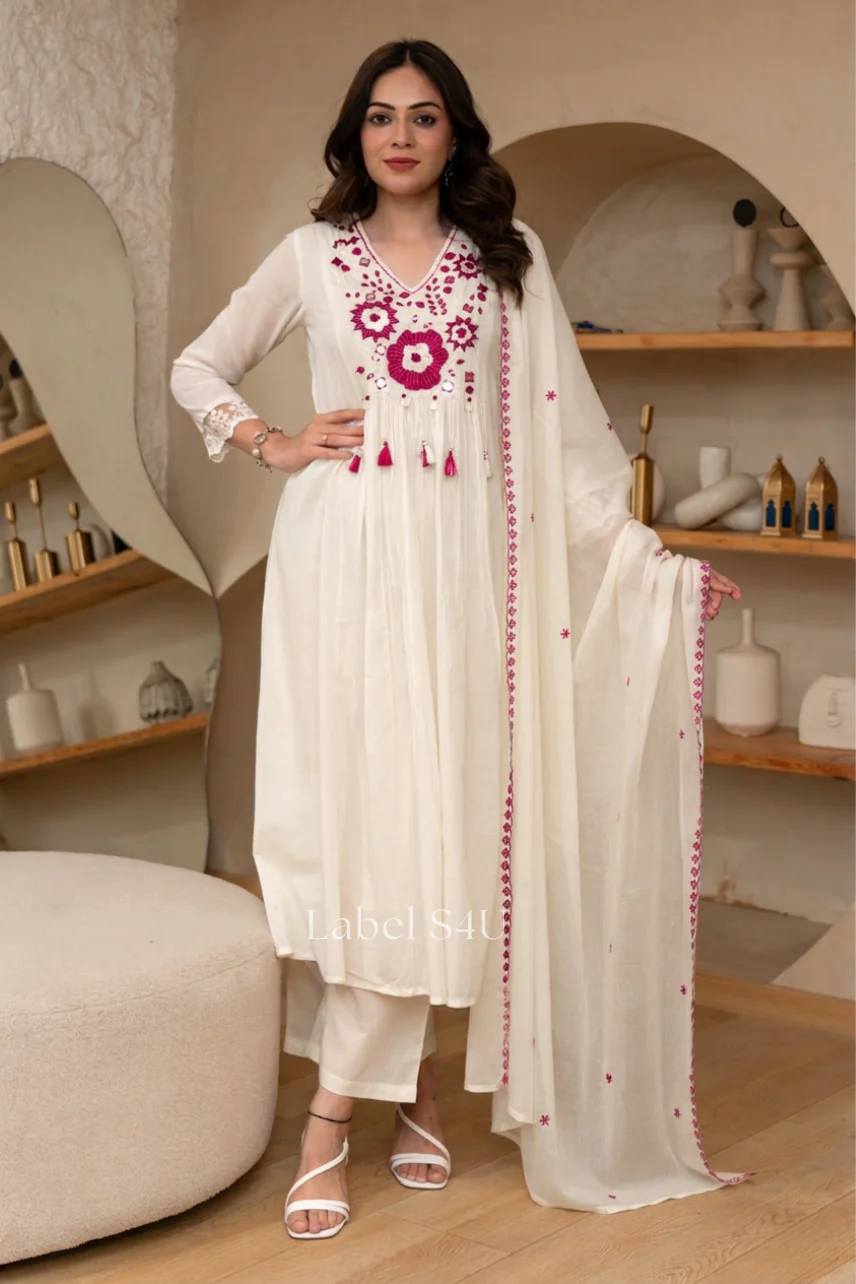 White Breeze Cotton Anarkali Set - Image 4
