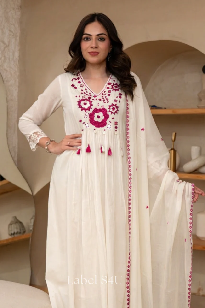 White Breeze Cotton Anarkali Set - Image 5