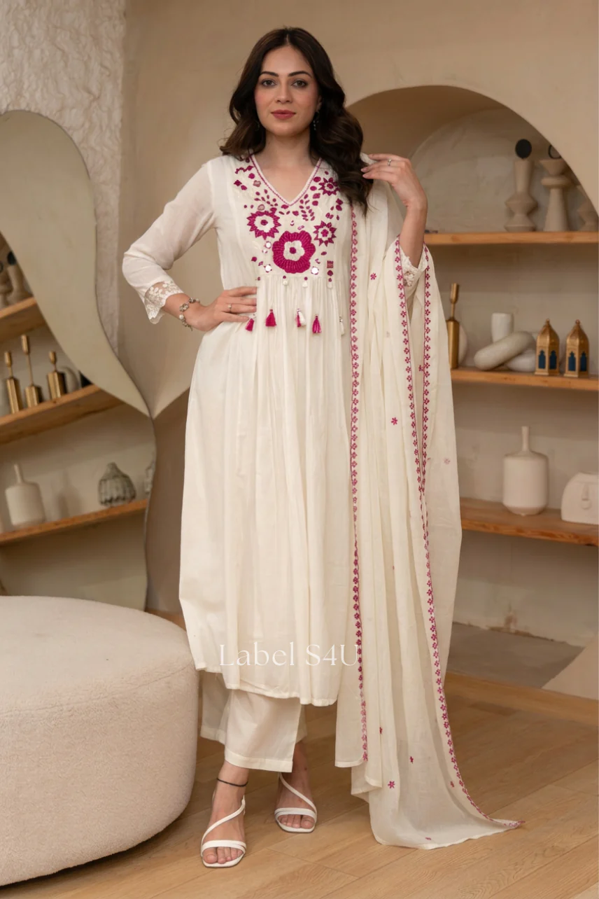 White Breeze Cotton Anarkali Set - Image 6