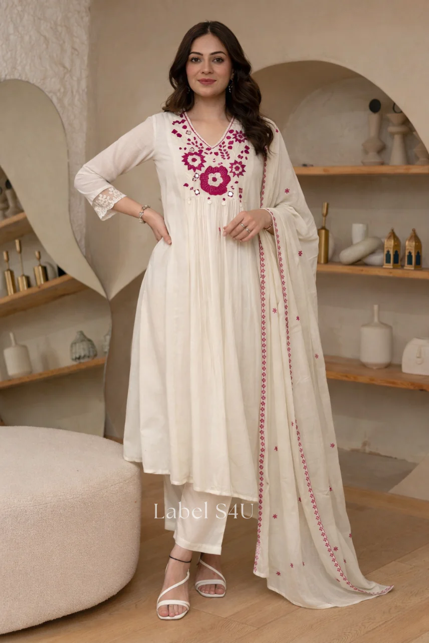 White Breeze Cotton Anarkali Set - Image 7