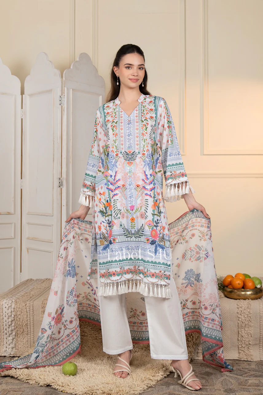 White Gulzar Floral-Suit Set - Image 3