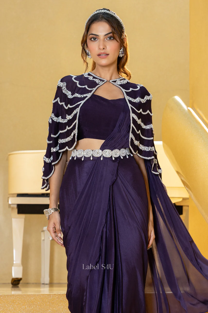 Wrapped in Wine-Pre-Draped Saree - Image 2