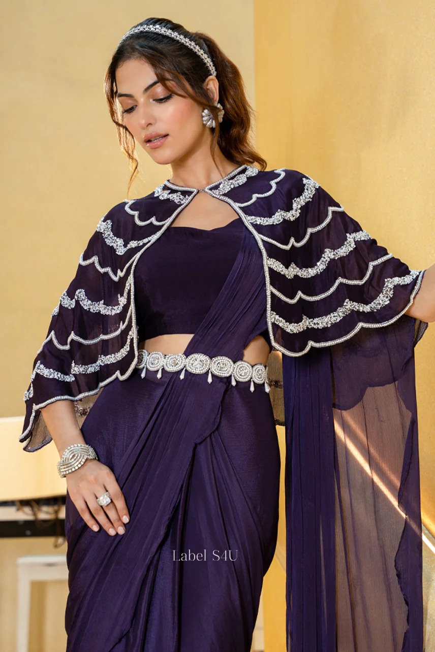 Wrapped in Wine-Pre-Draped Saree - Image 3