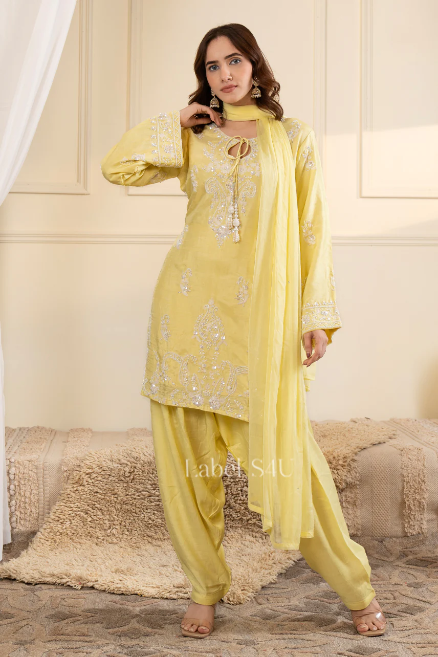 Zahra Yellow Farshi Salwar Set - Image 3