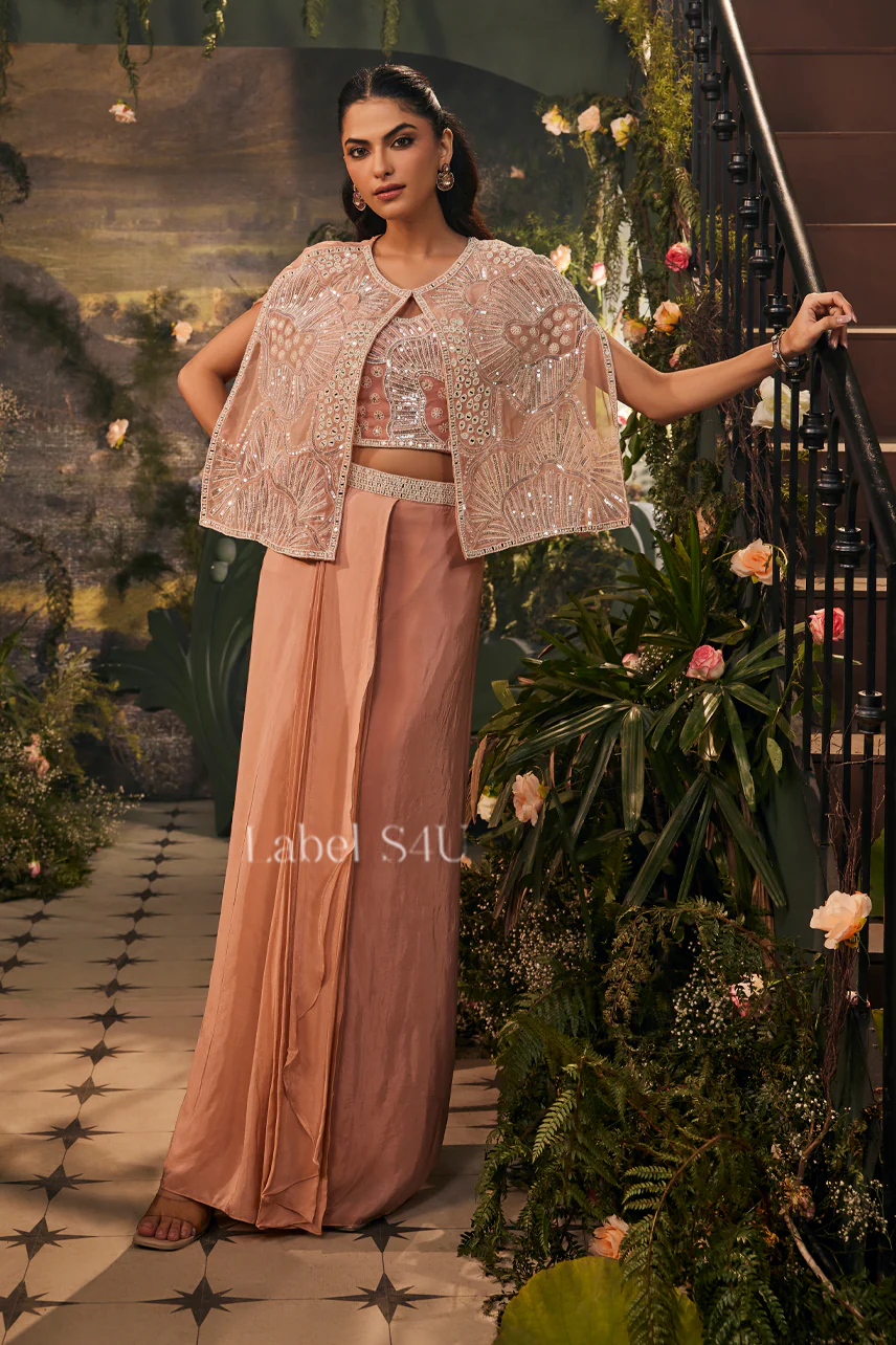 Zarmina Peach Handwork-Indo-Western Set - Image 3