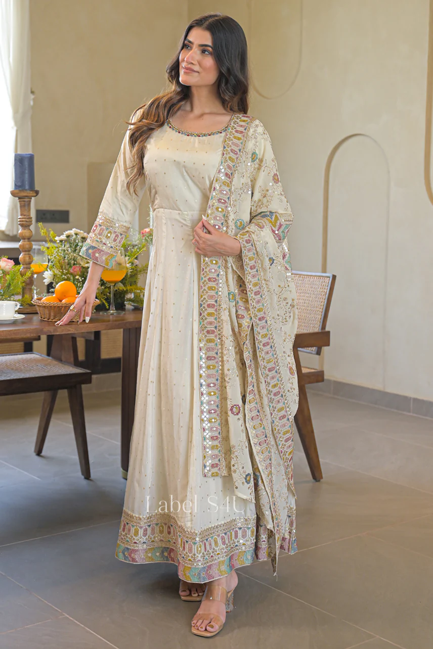 Zehra Ivory Anarkali Set