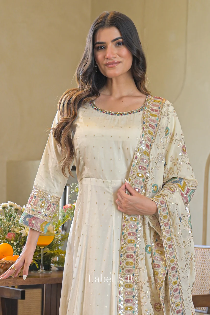 Zehra Ivory Anarkali Set - Image 2
