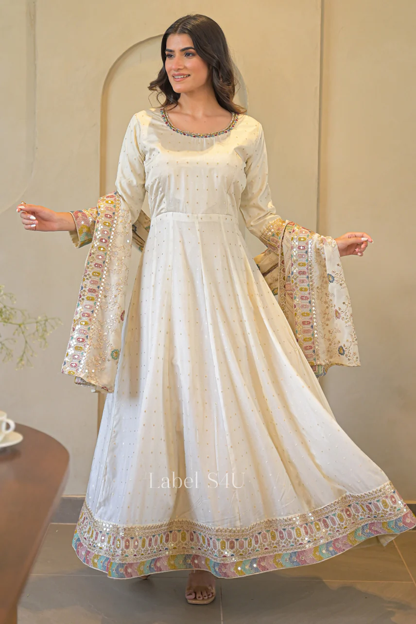 Zehra Ivory Anarkali Set - Image 3